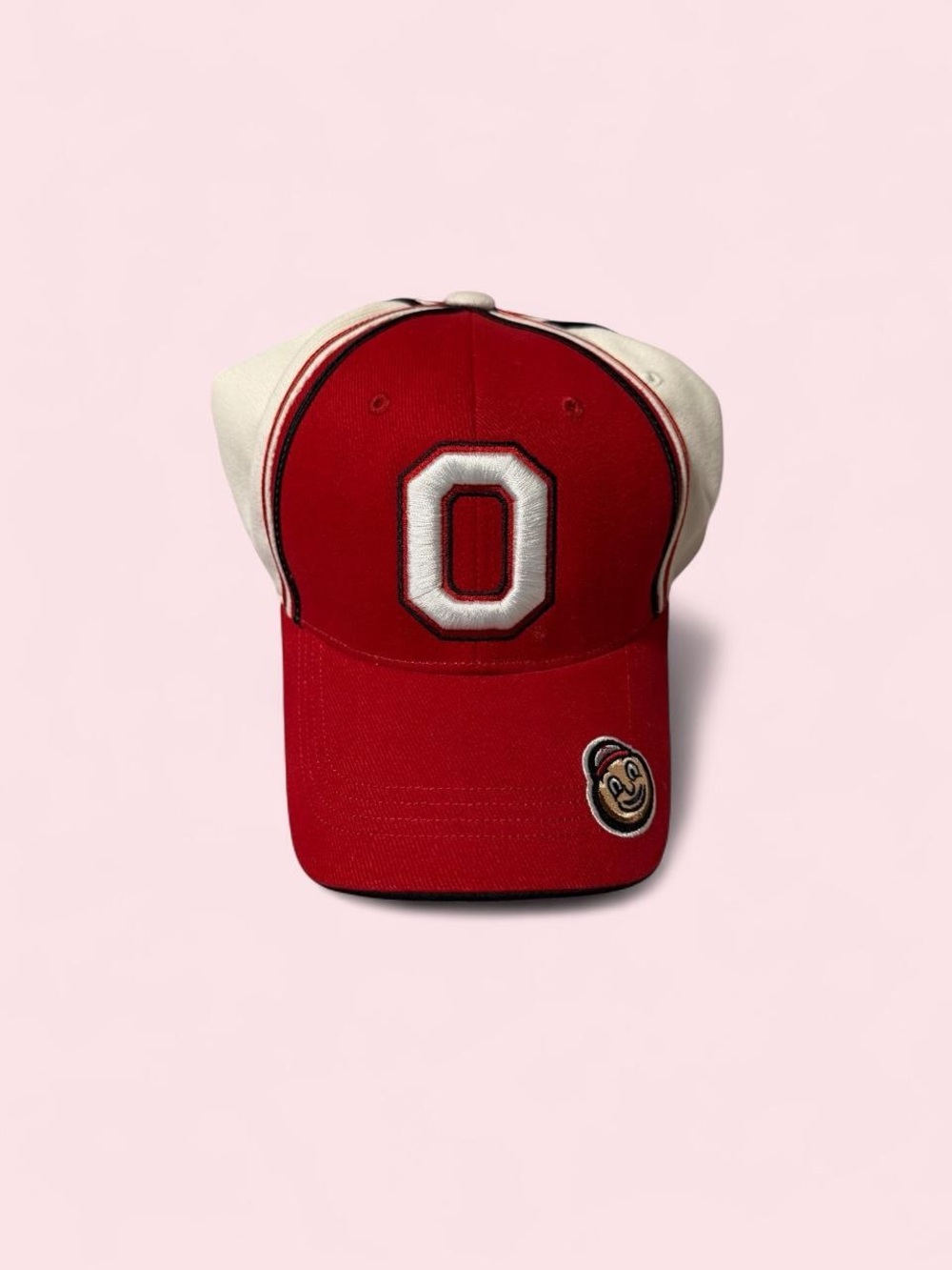Red and Cream Baseball Cap with 'O' Logo